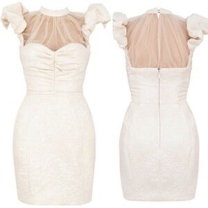 House of CB 'Cherelle' Ivory Jacquard Puff Sleeve Dress size Large‎ NWOT